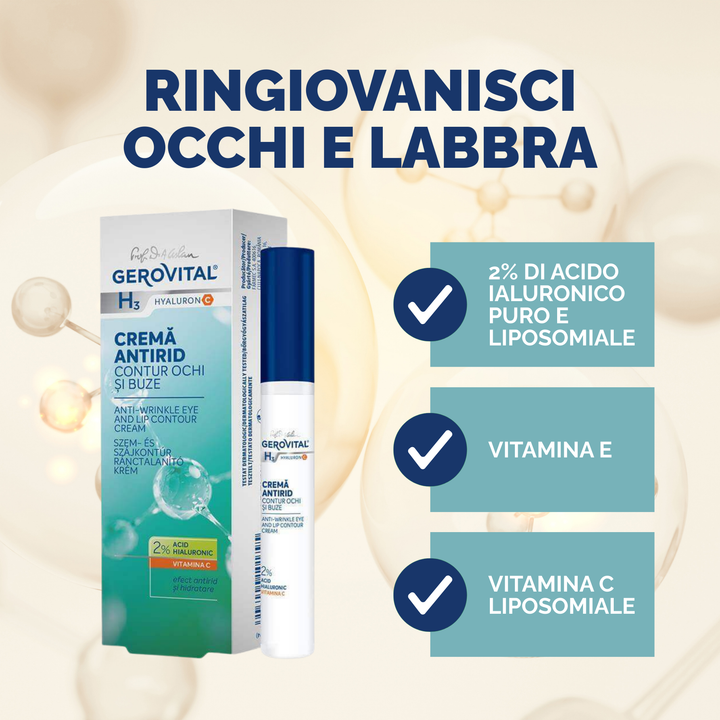 Crema contorno occhi e labbra antirughe Gerovital H3 Hyaluronic C, 15 ml, Farmec 1